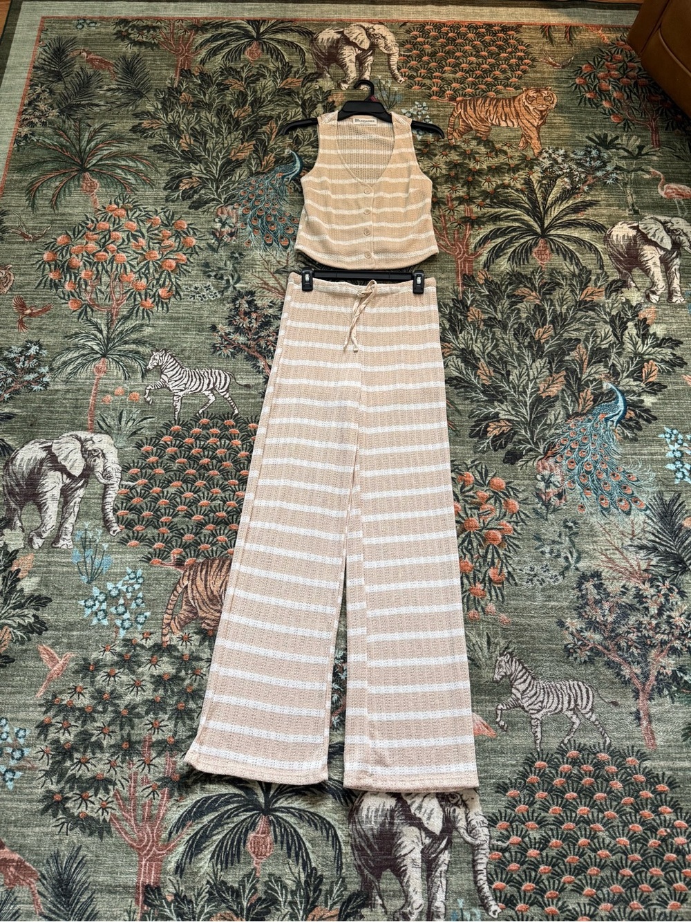 No Boundaries Beige & White Striped Wide Leg Pant Set